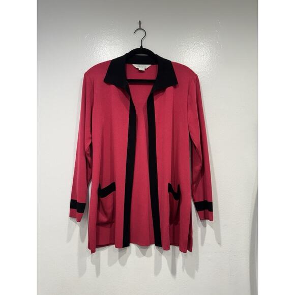 Exclusively Misook Open Front Pink Fuchsia Cardigan Women's Size Small Black - Picture 1 of 6